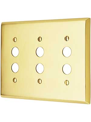 Traditional Triple Gang Push Button Switch Plate in Forged Brass
